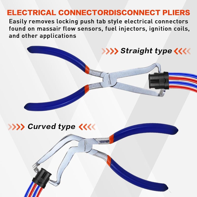 TOOLITIN 8" Electrical Disconnect Pliers Set – Straight & 60° Angle | Automotive Connector Release Tool for MAF, Fuel Injector, Coil Harness | Cr-V 59 HRC, Spring-Loaded, Prevents Broken Tabs - Image 4
